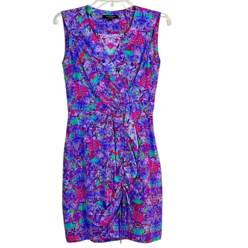 Nanette Lepore Abstract Colorful Faux Wrap  100% Silk Dress Women’s Size 2🌸
